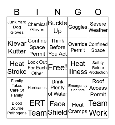 Safety Bingo Card