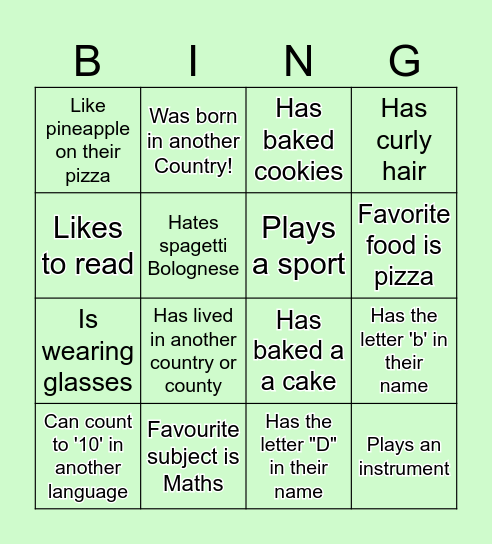Find a Friend BINGO... Bingo Card
