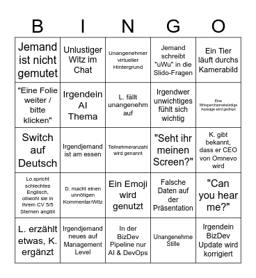 Townhall Bingo Card