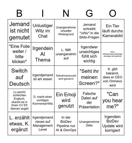 Townhall Bingo Card