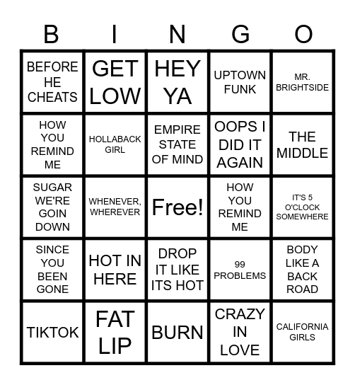 2000's BINGO Card