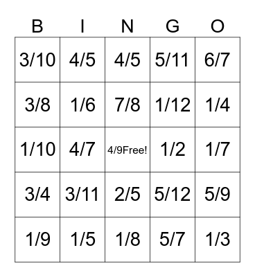 Simplifying Fractions Bingo Card