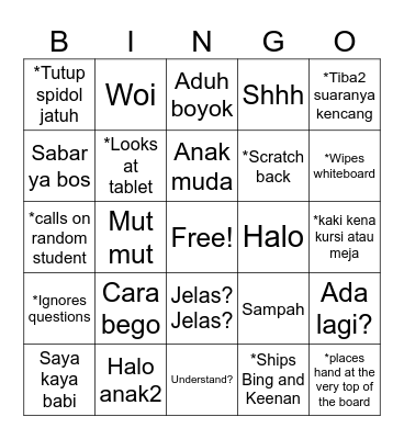 Om Yan Bingo Card