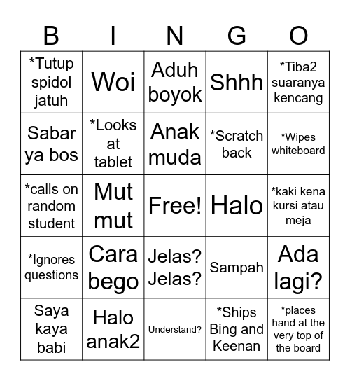 Om Yan Bingo Card