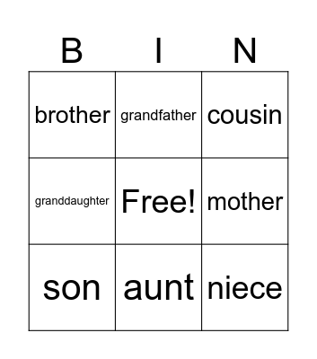 Family Bingo Card