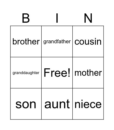 Family Bingo Card