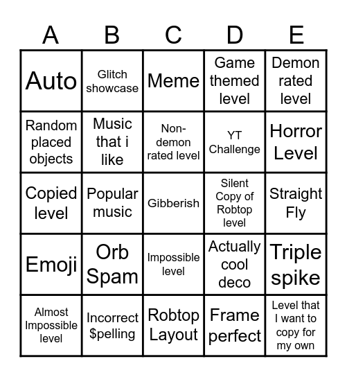 Recent tab Bingo Card