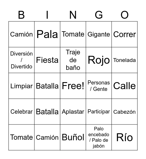 La tomatina Bingo Card