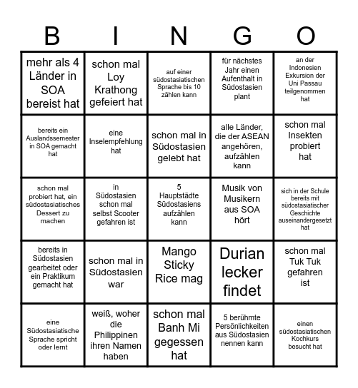 Finde eine Person, die Bingo Card