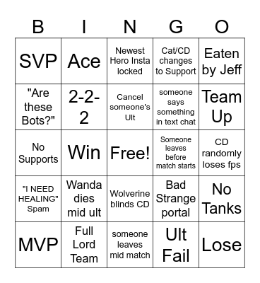 Marvel Rivals CD&CAT Edition Bingo Card