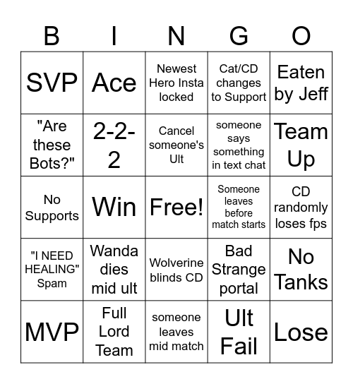 Marvel Rivals CD&CAT Edition Bingo Card