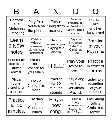 Christmas Break Bando Bingo Card