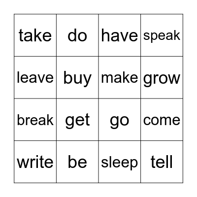 Irregular verbs - Bingo Card