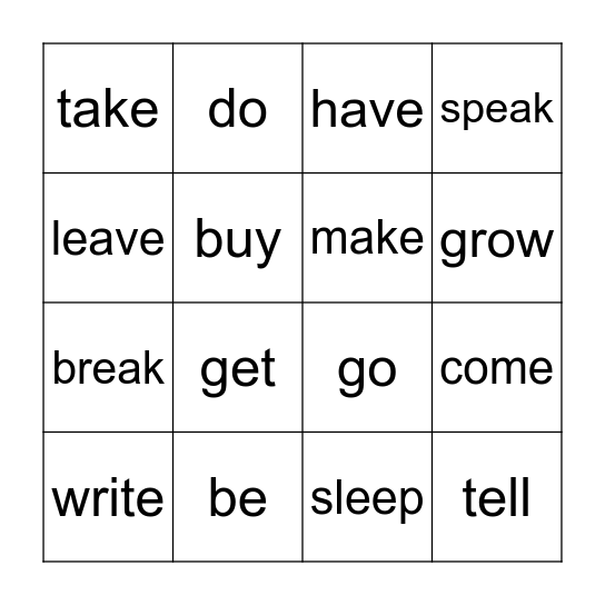 Irregular verbs - Bingo Card
