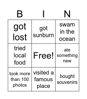 TALK ABOUT A PAST TRIP Bingo Card