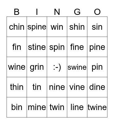 The in Family and ine Family BINGO!!! Bingo Card