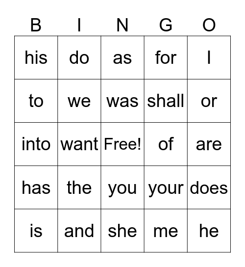 1.4 sight words Bingo Card