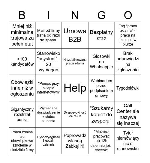 Szukanie pracy jako student w 2025 Bingo Card