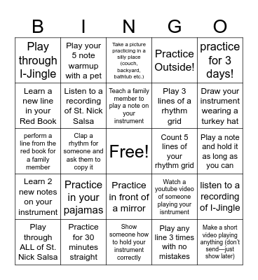 Crane Cadet Band Thanksgiving Bingo Card