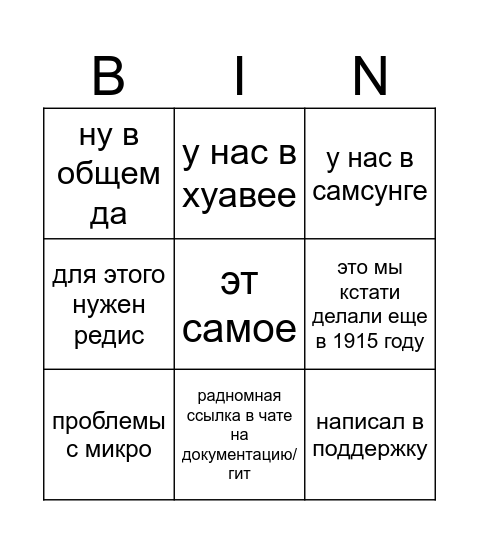 Бинго Владимира Bingo Card