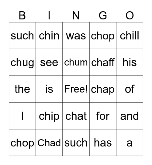 Phonics Lesson 1-20 /CH/ Bingo Card