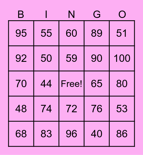Números 40-100 Bingo Card
