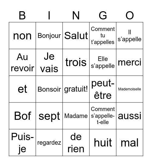 Armani Bingo Card