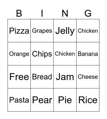 Food Bingo Card