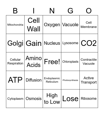 Cells Unit Review Bingo Card