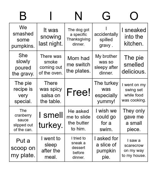 Thanksgiving Bingo Card