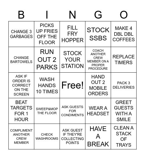 MCDONALDS BINGO - SERVICE Bingo Card