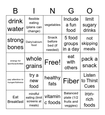 Nutrition bingo rogers Bingo Card