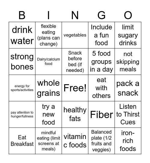Nutrition bingo rogers Bingo Card