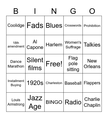 1920s Bingo Card