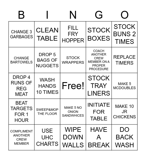 MCDONALDS BINGO - KITCHEN Bingo Card