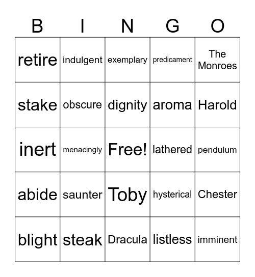 Bunnicula Bingo Card