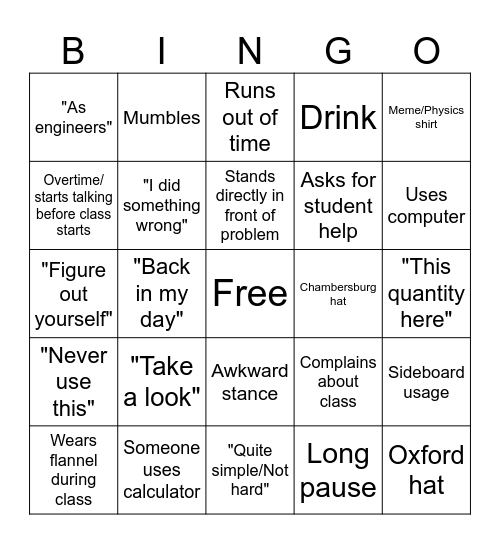 Dr. A Physics Bingo Card