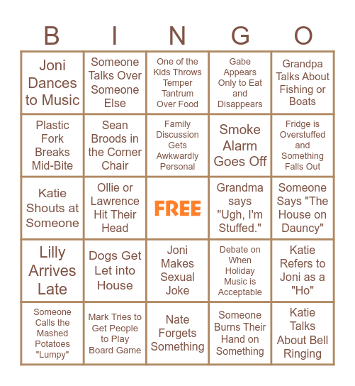 Secret Thanksgiving Family Bingo 2025 Bingo Card
