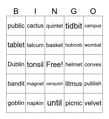 Phonics Lesson 2-8 Two-Syllable Words Bingo Card