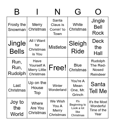 Holiday Hits Bingo Card
