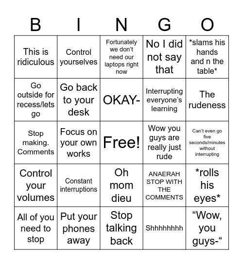 Mr a bingo Card