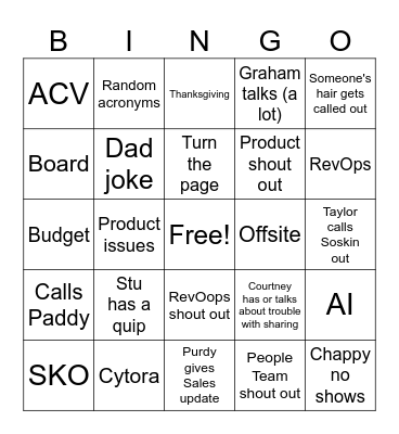 Throwback Thursday Bingo Card