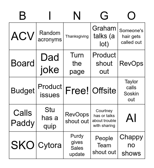 Throwback Thursday Bingo Card