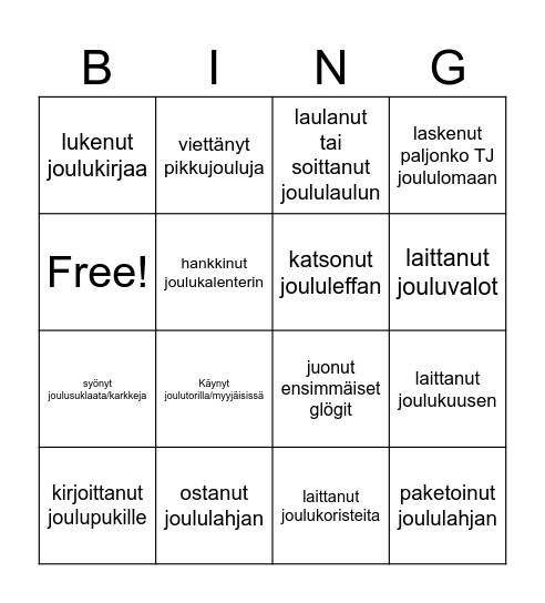 Pikkujoulubingo Card