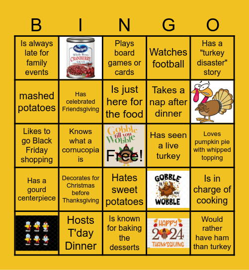 Virtual Thanksgiving Bingo Card