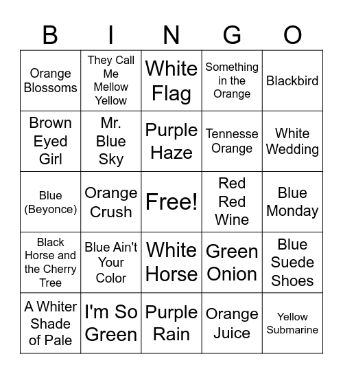 Colorful Tunes Bingo Card