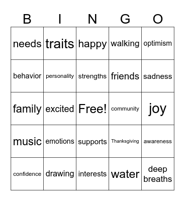 Self-Awareness Bingo Card