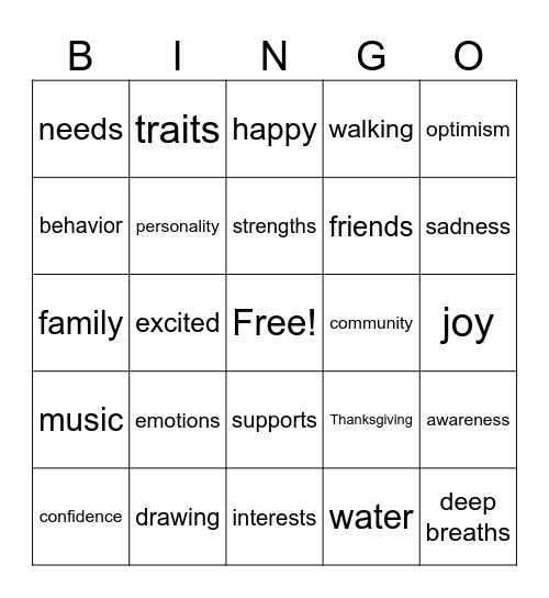 Self-Awareness Bingo Card