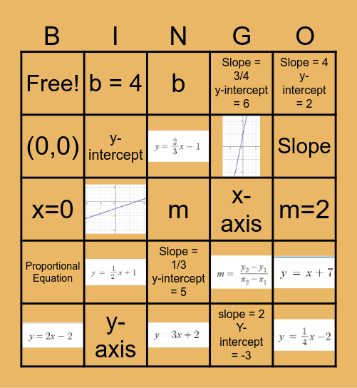 Linear Equation Bingo Card