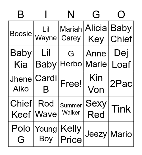 Sing A Lyric Bingo Card